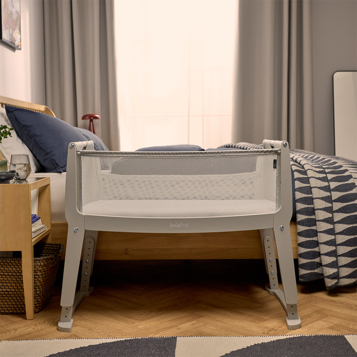 SnuzPod Studio Bedside Crib with mattress - Oslo Grey