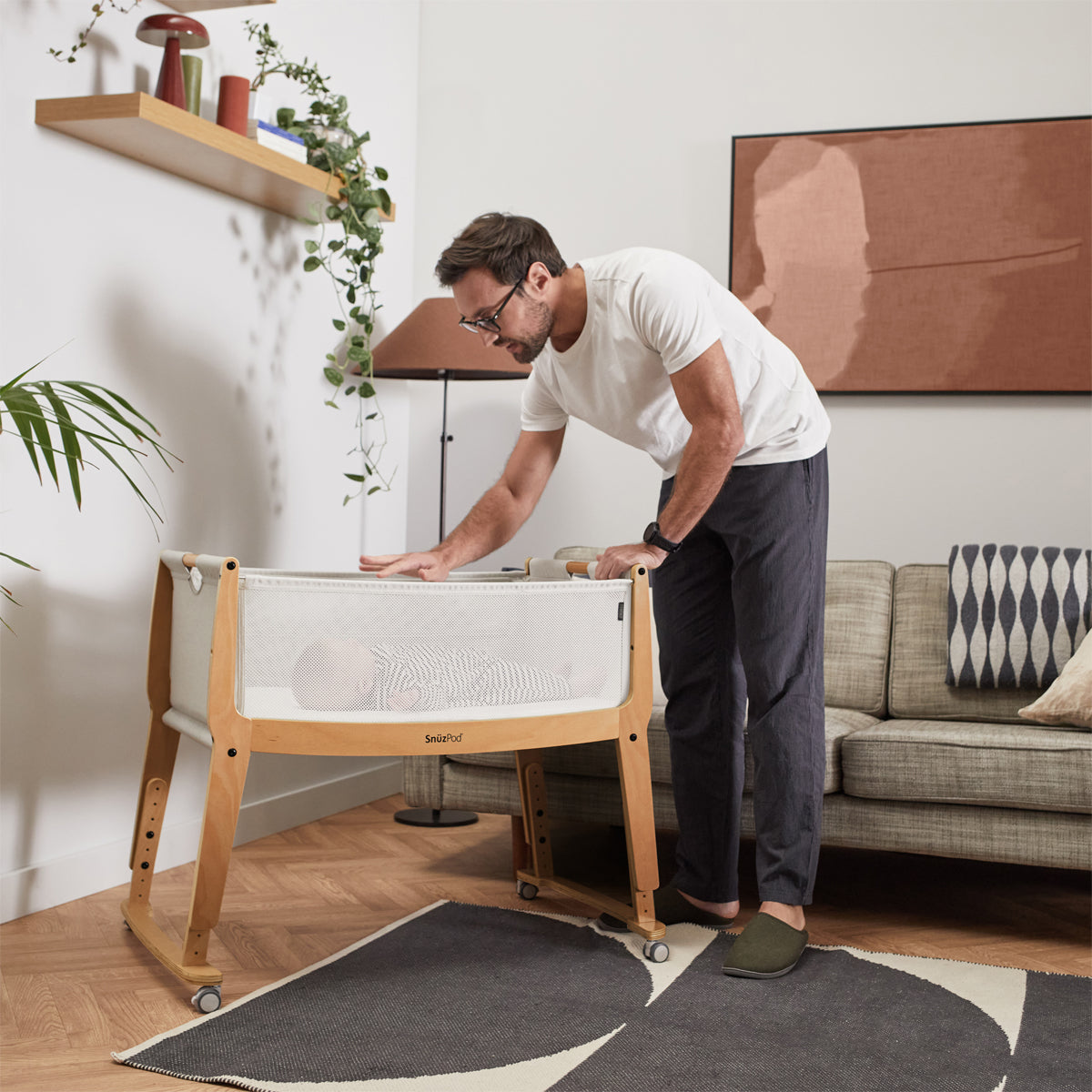 SnuzPod Studio Bedside Crib with mattress - Stockholm Natural