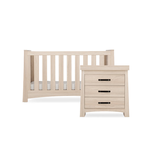 CuddleCo Isla 2pc Set 3 Drawer Dresser & Cot Bed  - Ash
