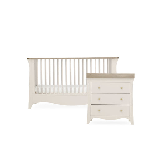 CuddleCo Clara 2pc Set 3 Drawer Dresser & Cot Bed  - Cashmere/Ash