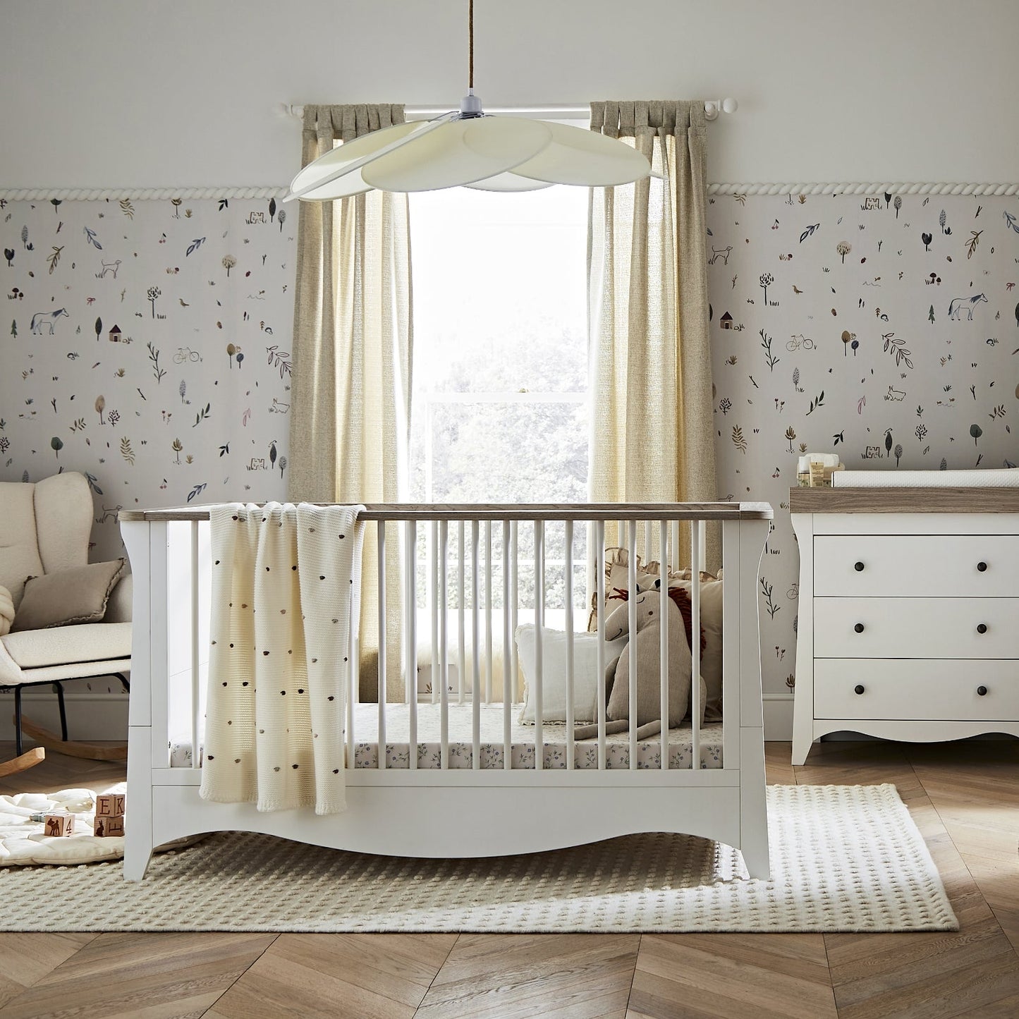 CuddleCo Clara 2pc Set 3 Drawer Dresser & Cot Bed  - White/Ash