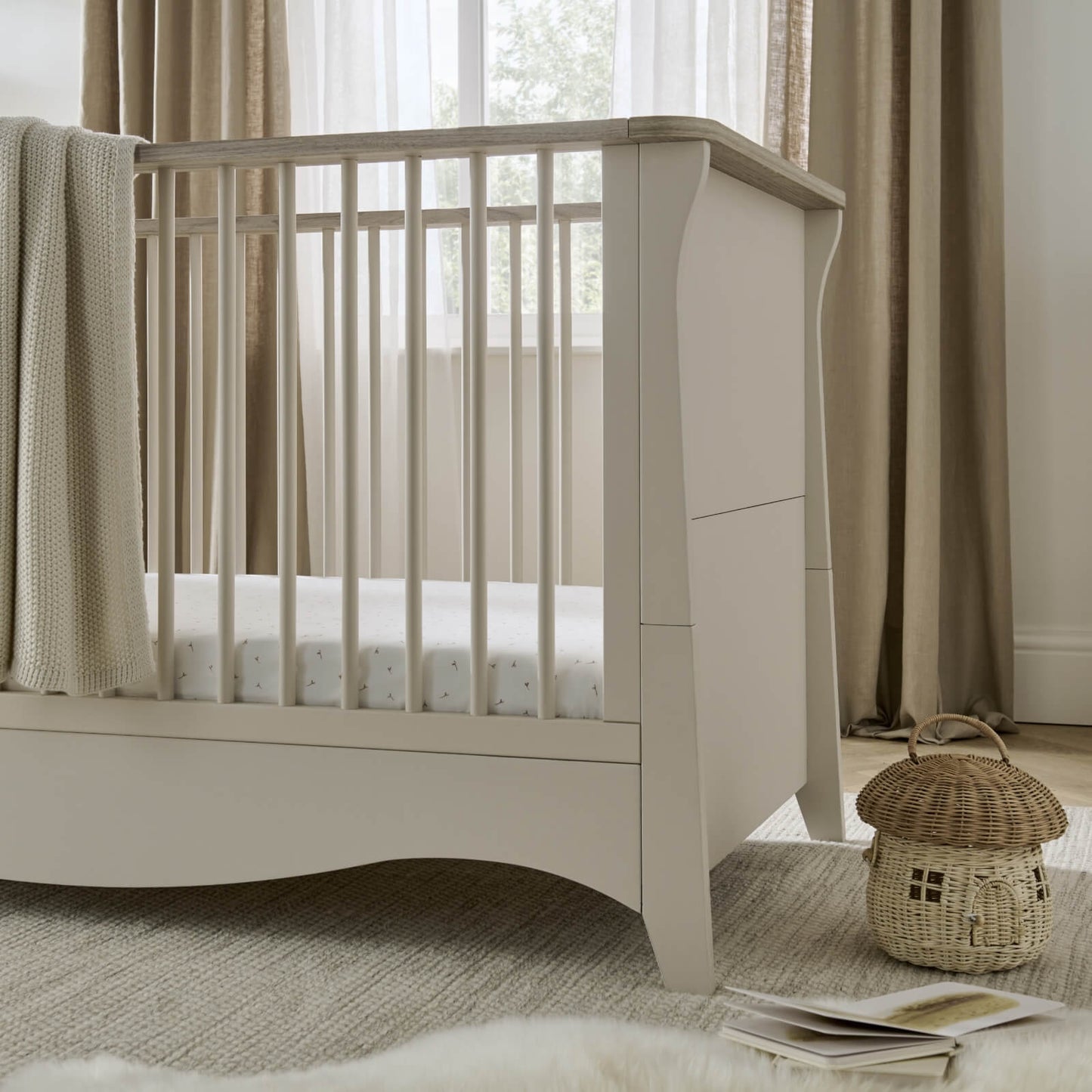 CuddleCo Clara 3pc Set 3 Drawer Dresser, Cot Bed & Wardrobe - Cashmere Ash