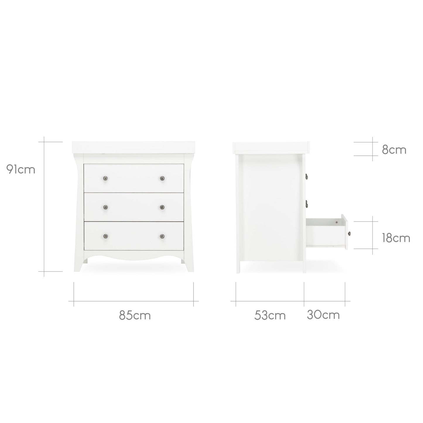 CuddleCo Clara 3 Drawer Dresser & Changer - White