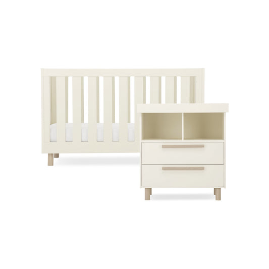 CuddleCo Harper 2pc Set Cot Bed & Dresser Change - Cream & Ash