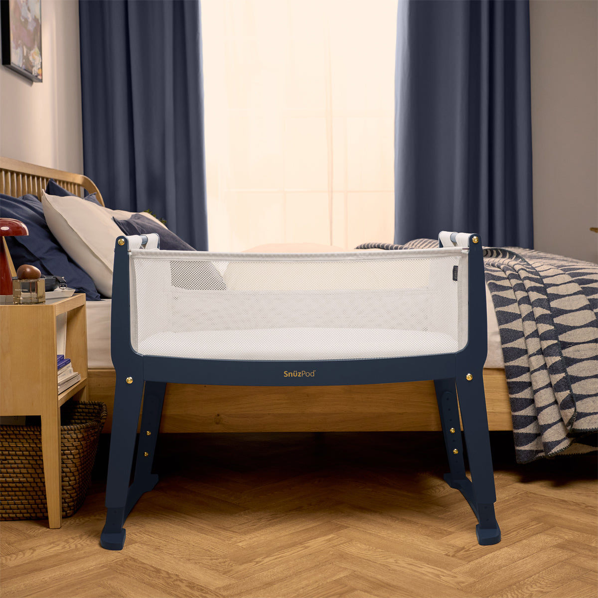 SnuzPod Studio Bedside Crib with mattress - London Navy