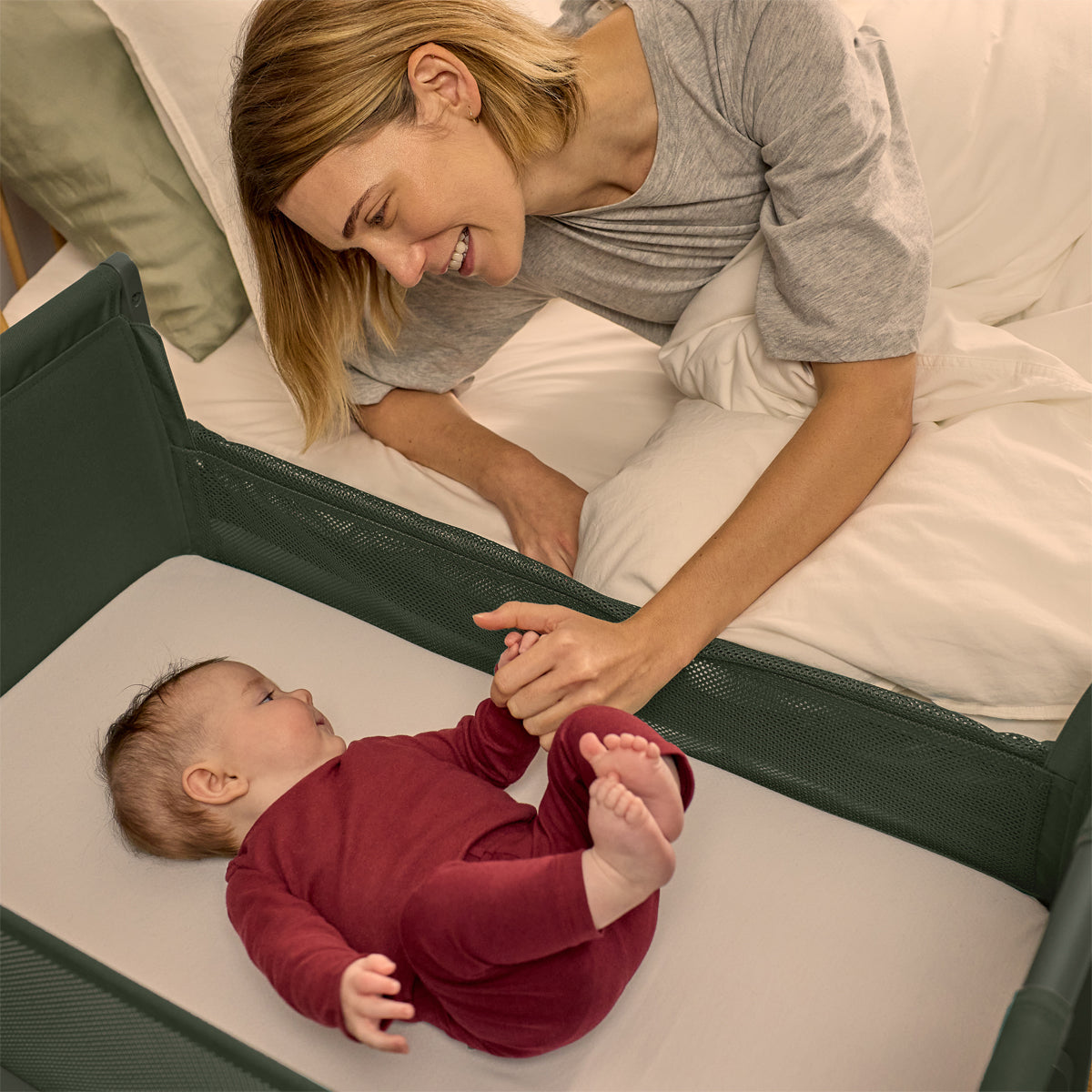SnuzPod Studio Bedside Crib with mattress - Berlin Green