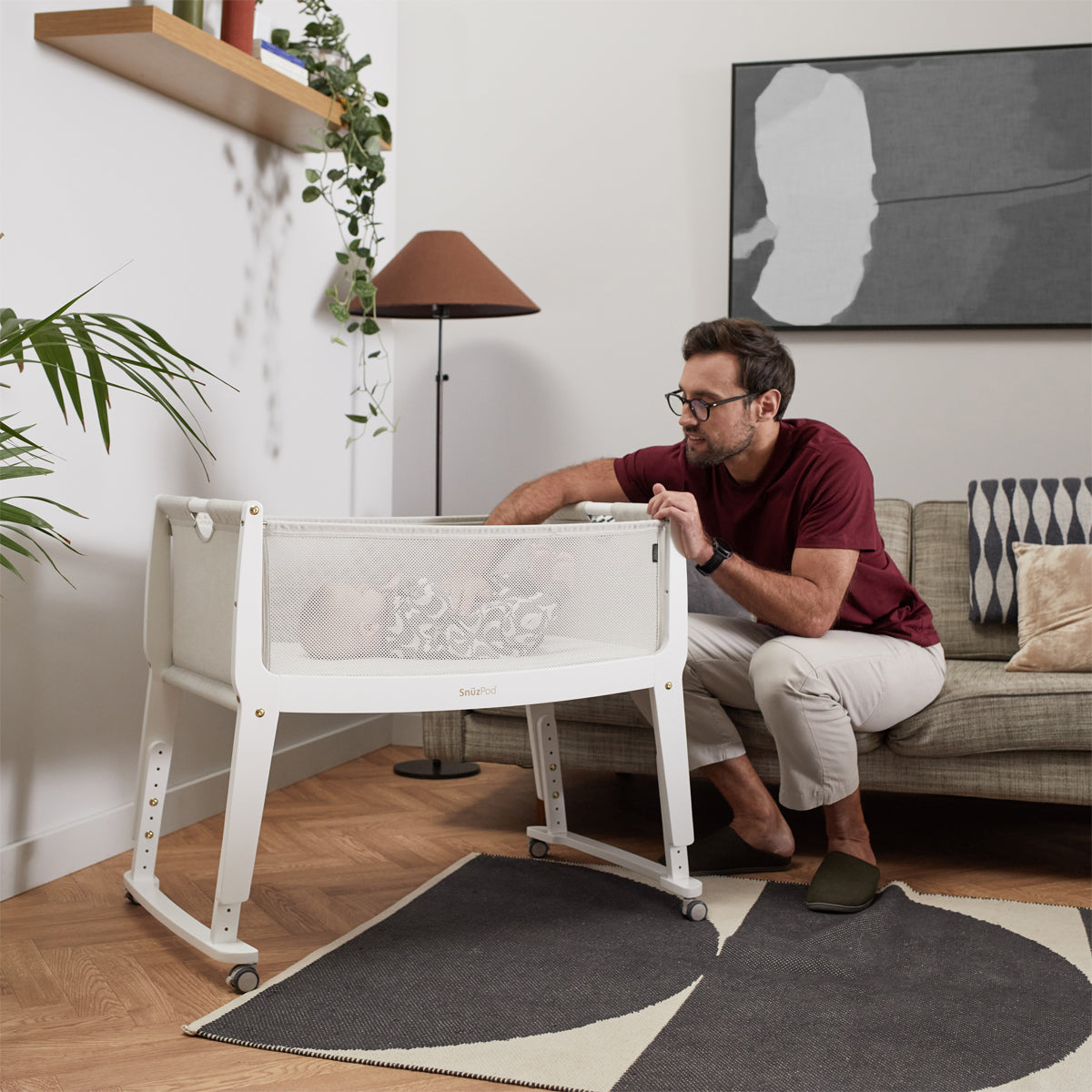 SnuzPod Studio Bedside Crib with mattress - Paris White