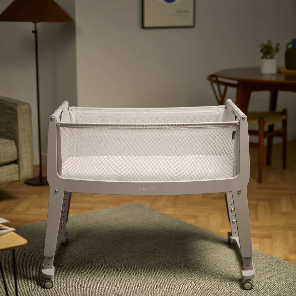 SnuzPod Studio Bedside Crib with mattress - Oslo Grey