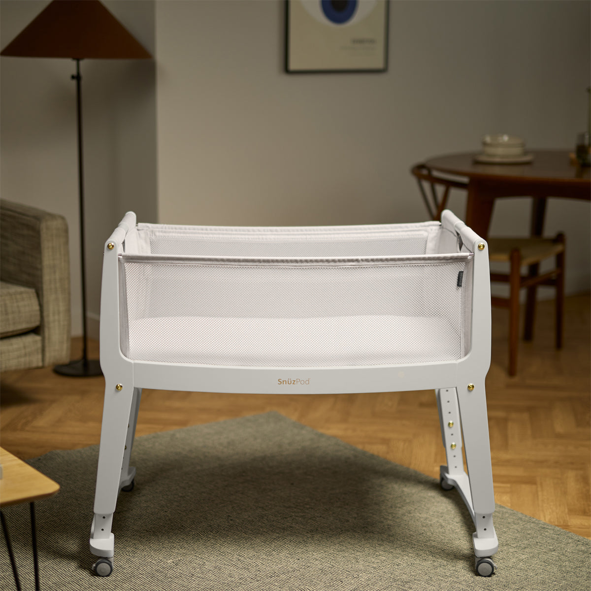 SnuzPod Studio Bedside Crib with mattress - Paris White