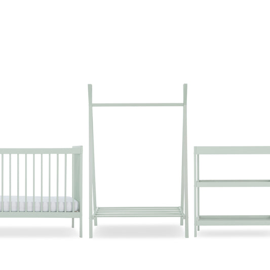 CuddleCo Nola 3pc Changer, Cot Bed and Clothes Rail - Sage Green