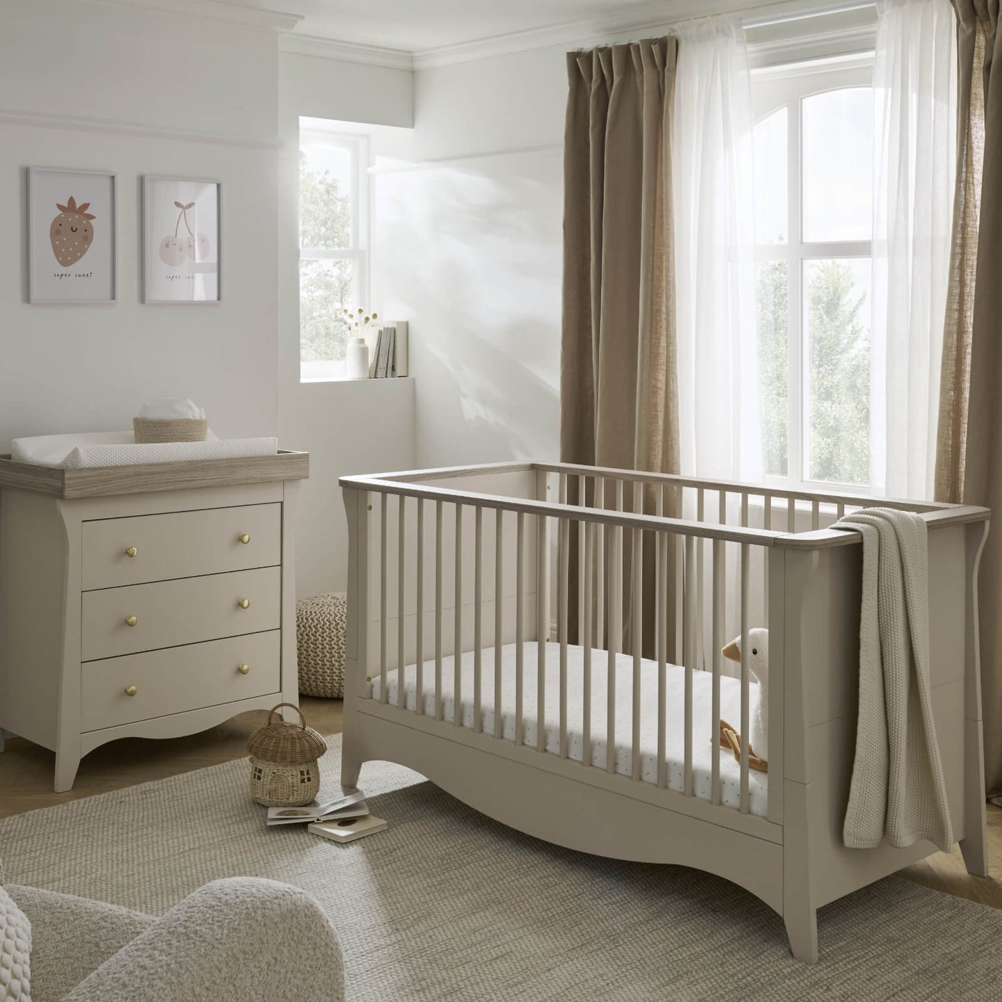 CuddleCo Clara 2pc Set 3 Drawer Dresser & Cot Bed  - Cashmere/Ash