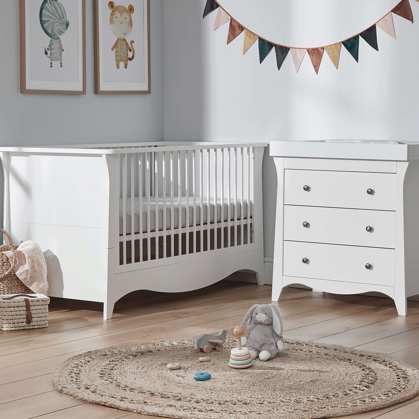 CuddleCo Clara 2pc Set 3 Drawer Dresser & Cot Bed  - White