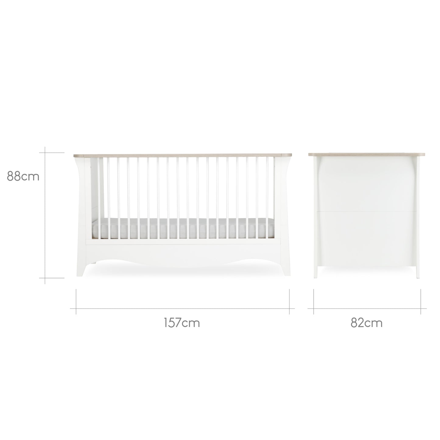CuddleCo Clara 2pc Set 3 Drawer Dresser & Cot Bed  - White/Ash