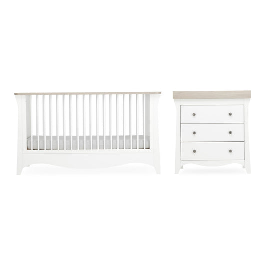 CuddleCo Clara 2pc Set 3 Drawer Dresser & Cot Bed  - White