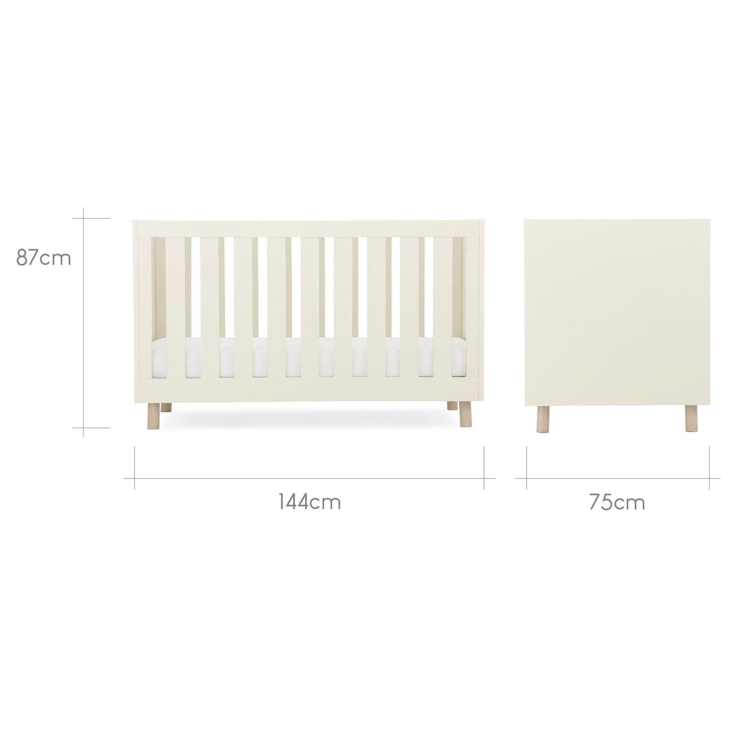 CuddleCo Harper 3pc Set 3 Cot Bed, Dresser Changer & Wardrobe - Cream & Ash