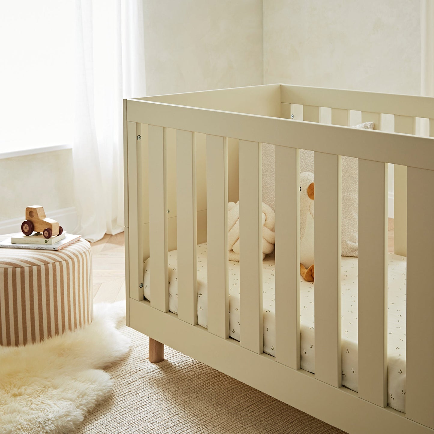 CuddleCo Harper 3pc Set 3 Cot Bed, Dresser Changer & Wardrobe - Cream & Ash
