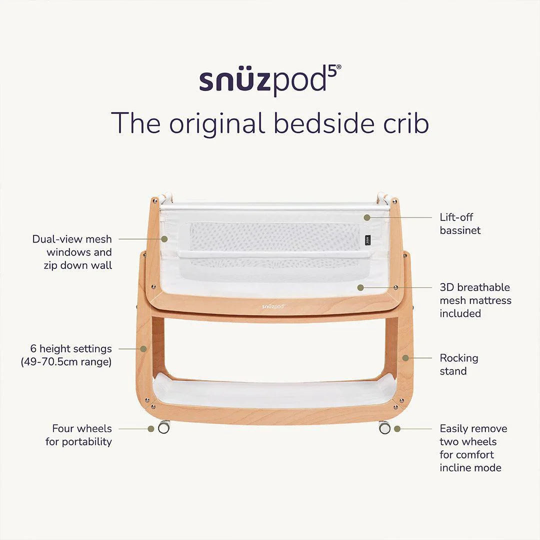 SnuzPod5 Bedside Crib - Mocha